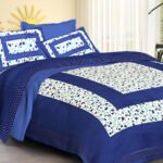 Jaipuri Screen Printed Cotton Double Bed Sheet with 2 Pillow Covers – 90x100 Size - Dark Blue